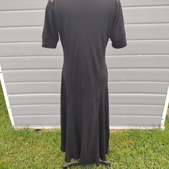 Lauren Ralph Lauren Black Fit & Flare Dress Camel Leather Shoulder Trim Large - Picture 6 of 10